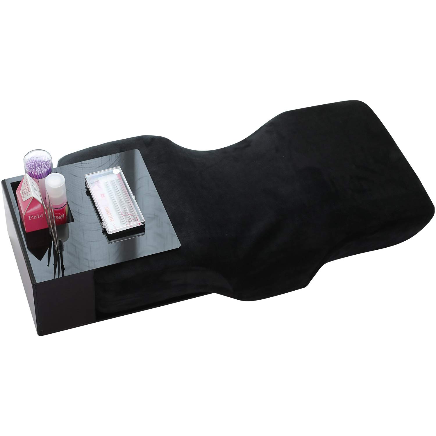 Professional Eyelash Extension Memory Foam Pillow With Acrylic Shelf Organizer Stand, Lash Extension Grafting Pillow Makeup Tool Display Cabinet Shelves with Velvet Pillowcase