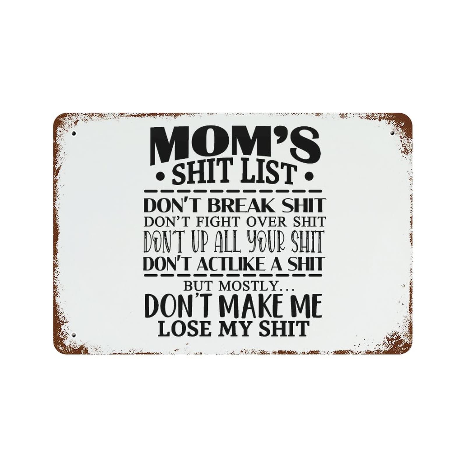 Panneau aluminium Mom's Shit List déco murale humour cuisine 30x45