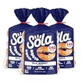 SOLA Low Carb & Keto Friendly Bagels, Blu-berry - 5g Net Carbs & 15g of Protein, No Added Sugar, Plant based, Low Calorie Bagels - 12 oz (4 Bagels/Pack) (Pack of 3)