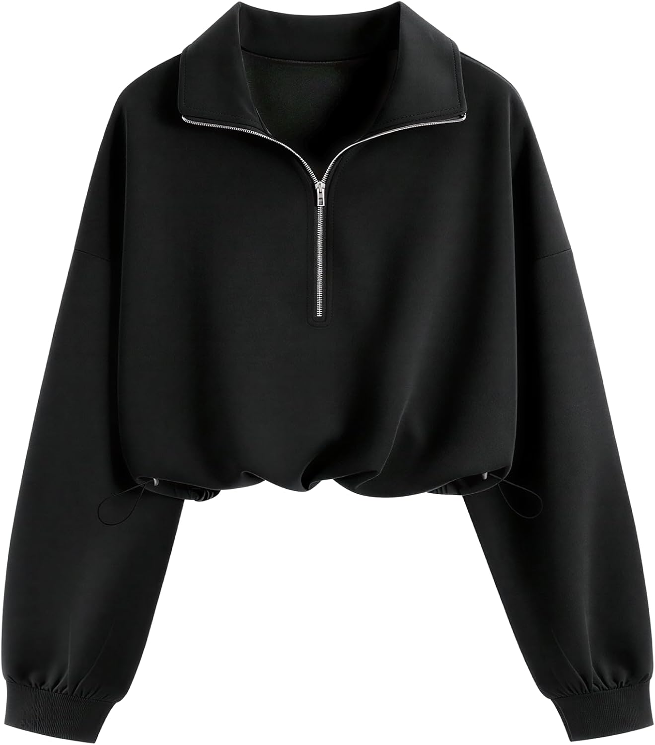 Women’s Half Zip Cropped Sweatshirt, Trendy Long Sleeve Collared Neck Drawstring Hem Pullover Sweatshirts
