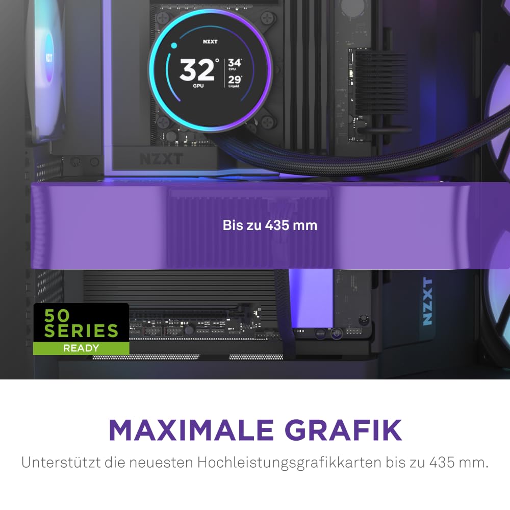 NZXT H9 Flow RGB+ (2025) – Großes Dual-Kammer ATX Mid-Tower Airflow PC-Gehäuse – Enthält 7 RGB-Lüfter (6 x 140mm, 1 x 120mm) und Steuerungshub – 420mm Radiatorunterstützung – Schwarz