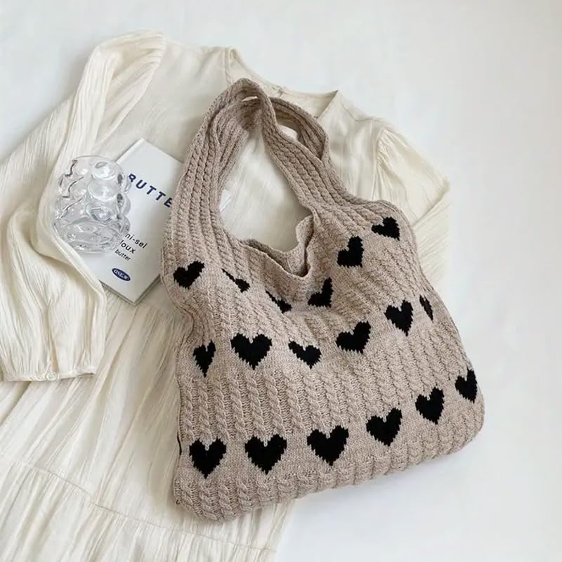 Bolso tote tejido con diseño de corazón rojo miniatura 5
