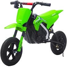 TCARAIWEN Electric Dirt Bike for Children 24 V Electric Motorcycle for Children from 6 Years Off-Road Tyres & Shock Absorption with Drum Brake Riding Toy up to 16 km/h Green