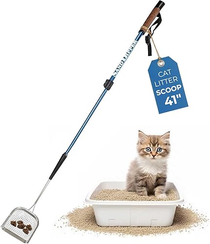 Sand Dipper Cuchara de arena de metal para gatos, mango largo, para caja de arena (41 pulgadas), cuchara de arena de acero inoxidable resistente
