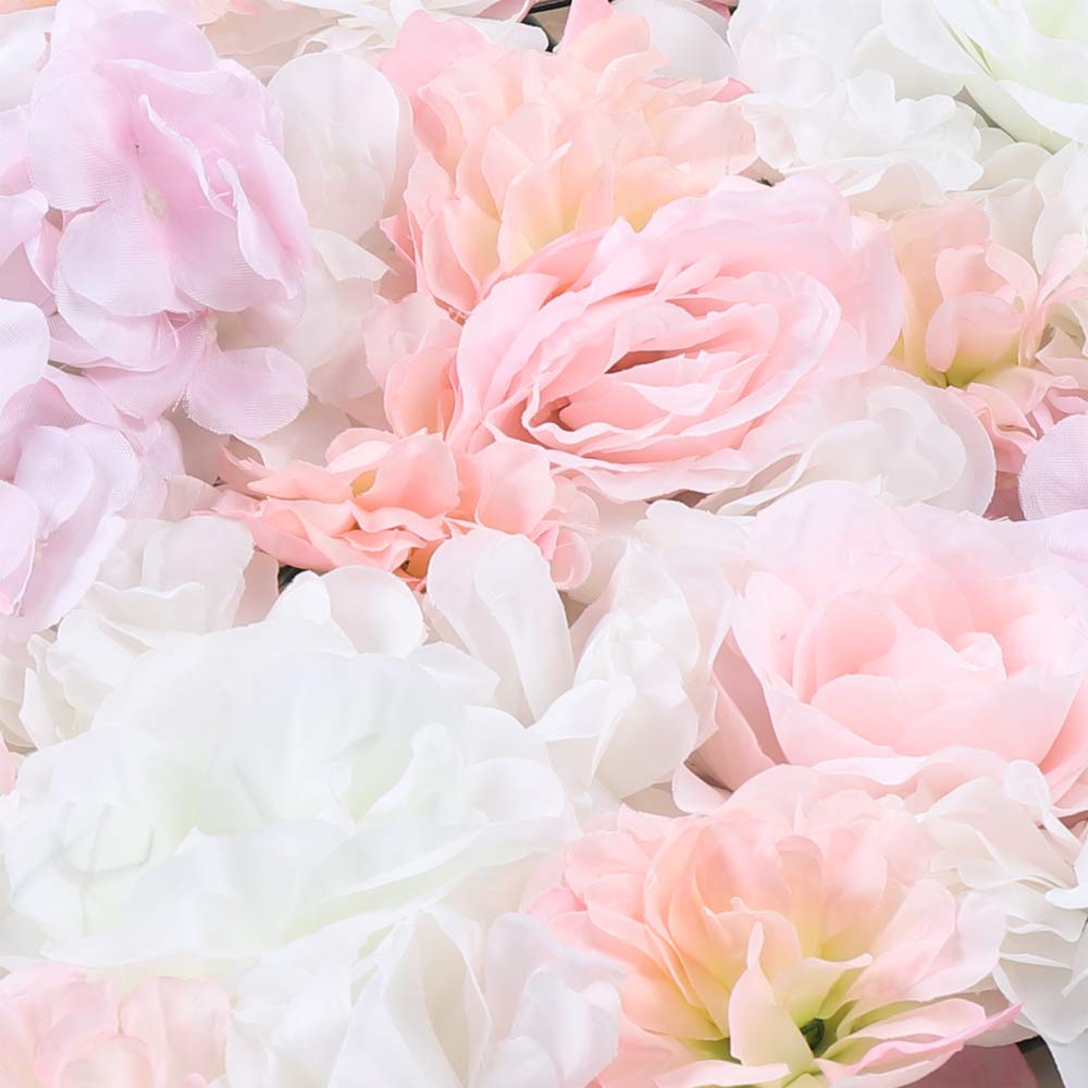 12 Stücke Künstliche Blumenwand Panel 60×40cm, DIY Seidenblumen Kunstblumen Wanddekorationskulisse für Hochzeit Dekor Party Hintergrund (Hellrosa+Weiß Rose)