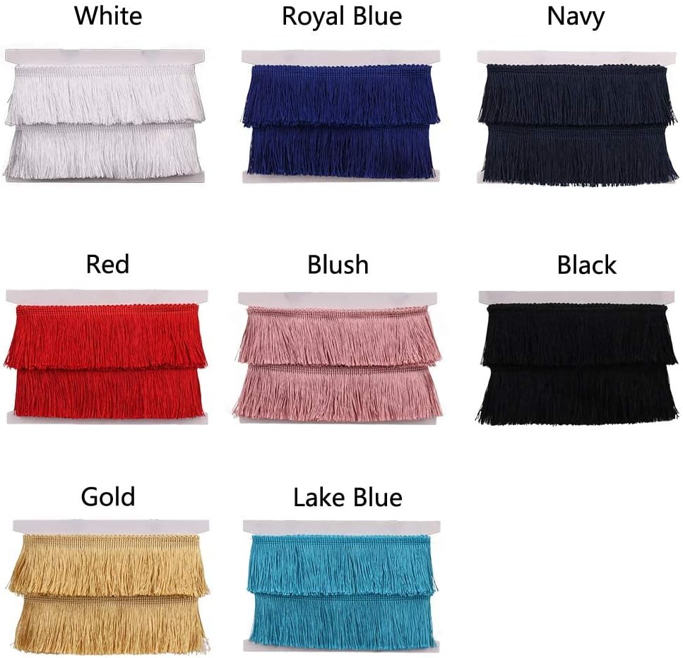 Fringe Trim Tassel Lace 2.5Inch Width 5 Yards Long for Clothes Accessories Latin Wedding Dress and DIY Lamp Shade Decoration (Black, 2.5Inch)