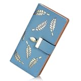Women&apos;s Long Leaf Bifold Wallet Leather Card Holder Purse Zipper Buckle Elegant Clutch Wallet Handbag for Women-Blue