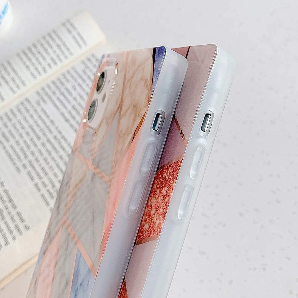 WEDO Compatible with iPhone 12 Pro Max Square Marble Case,Square Edges Glitter Slim Protective Soft Shockproof Bumper Cover for iPhone 12 Pro Max 6.7 inch(Rose Gold Marble)