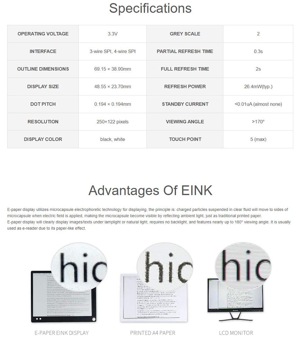 Touch Sensor Epaper Raspberry Pi Eink Display Coolwell 2.13inch Touch E-Paper E-Ink Display Module For ...