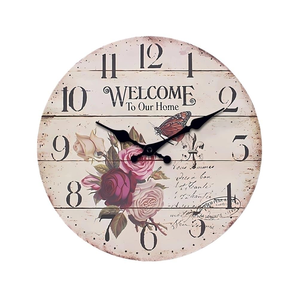 Horloge murale rétro en bois de 10 pouces avec mouvement quartz silencieux