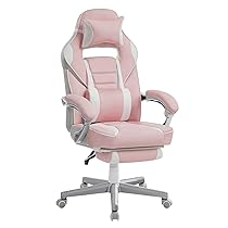 SONGMICS Sedia da Ufficio, Poltrona Racing Ergonomica, Poggiapiedi Telescopico, Schienale Inclinabile, Poggiatesta e Supporto Lombare, Portante di 150 kg, Rosa Gelatina e Bianco Crema OBG073P01