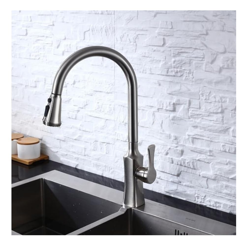 Blyqxs Nickel Wall-Mounted Kitchen Faucet – Hot And Cold Mixer With 360° Swivel Spout And Pull-Out Sprayer (Xt-175)(Nickel)