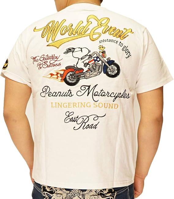 Amazon Flagstaff スヌーピー コラボ Tシャツ 半袖 刺繍 メンズ アメリカン バイク 4010 Tシャツ カットソー 通販