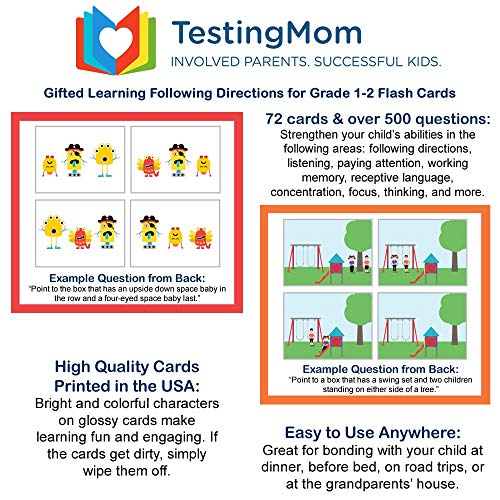 Testingmom.com Gifted Learning Flash Cards – Following Directions For 1St Grade - 2Nd Grade – Practice For Grade 1 - Grade 2 Cogat Test, Iowa Test (Itbs), Olsat Test, Nyc Gifted And Talented, Wppsi #TOP1