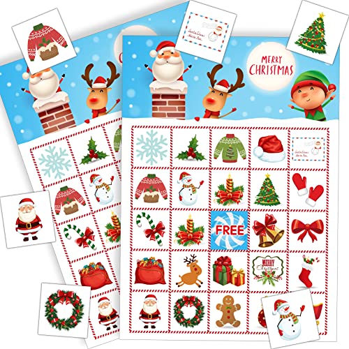 Funnlot Christmas Bingo Game for Large Group Christmas Party Games for Kids 24 Players Christmas Activities Christmas Bingo Cards for School Classroom Family Activities Christmas Party Supplies