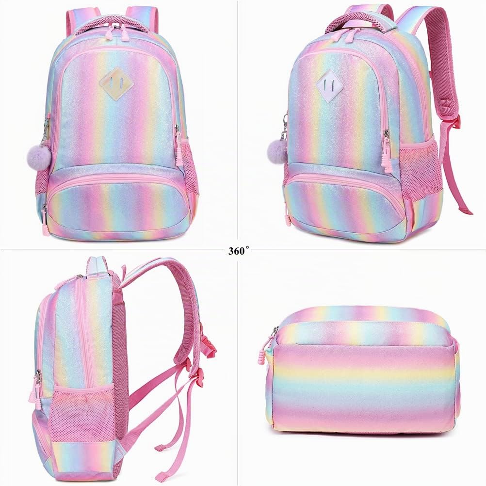 Mochila Escolar Niñas Mochila Arcoiris Chica Mochila Niño Mochilas Infantiles Rainbow Backpack Mujeres Sets de Bolsa 2 en 1 con Estuche - Teenage Girls Daypack para Viajes