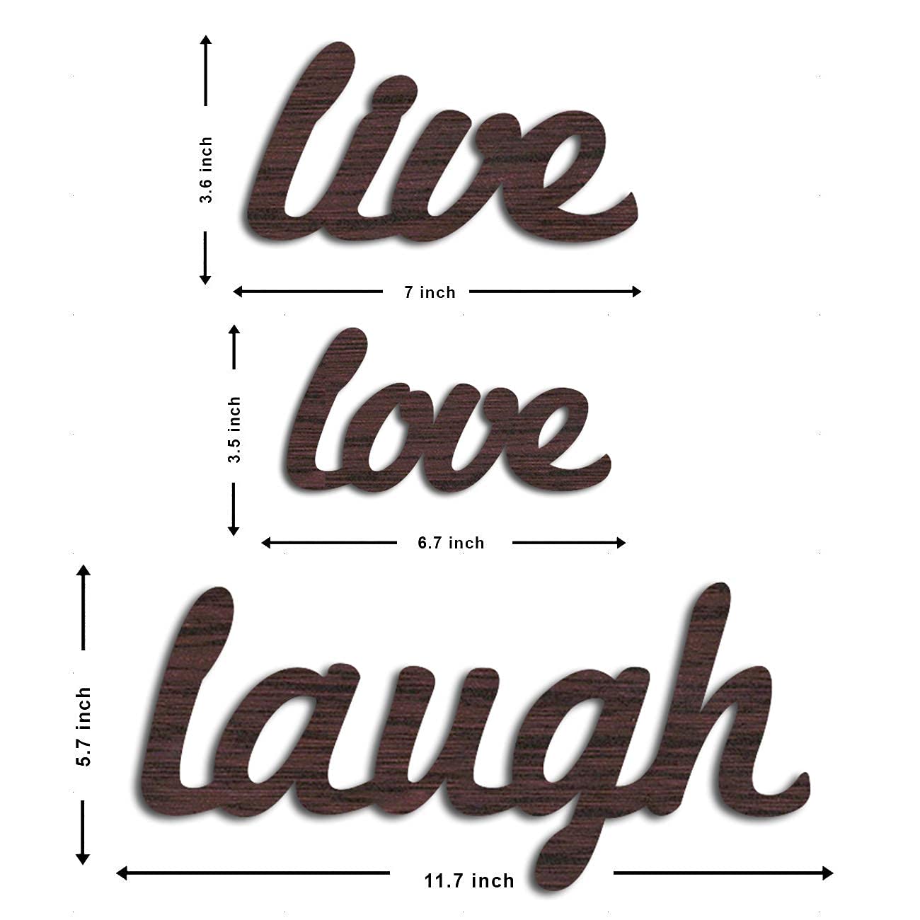 Art Street Engineered Wood Live Love Laugh Cutout Wall Art, Brown, Valentine's Day Gift (Brown, 5.7 x11.7 Inches) 2
