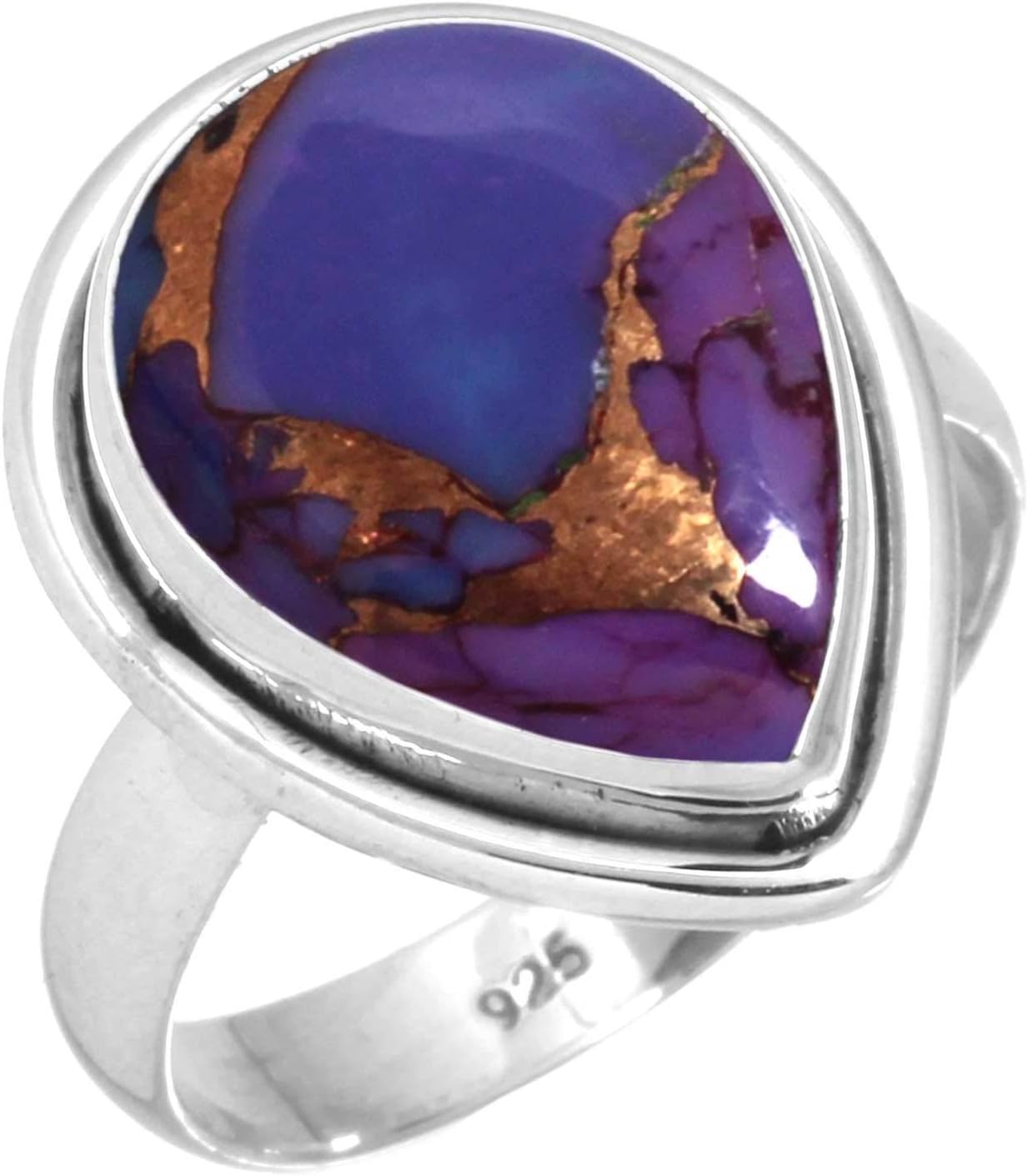 Boho Handmade Jewelry Chunky Natural Gemstone Garnet, Rose Quartz, Lapis, Amber Pear Genuine 925 Sterling Silver Ring For Women