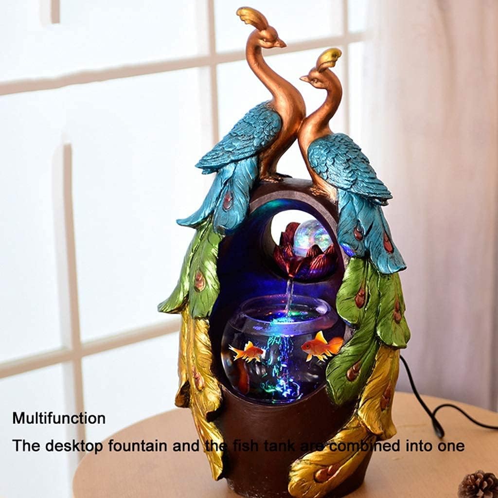 Tabletop Fountain Creative Desktop Fountain Home Decor Living Room Office Desktop Resin Fountain and Fish Tank Elegant Gift Tabletop Fountains Desktop Fountain (Color : B) (A)