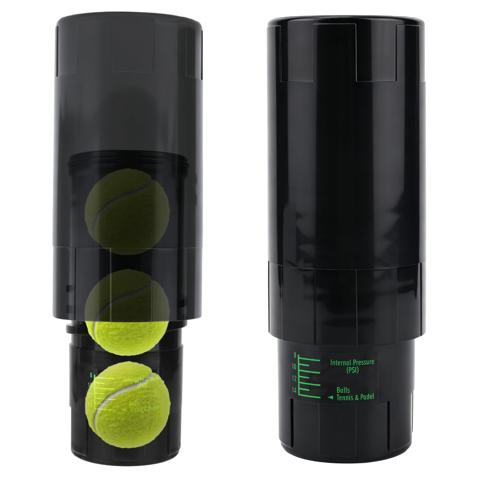 Fukaisu Tennis Ball Pressurizer Storage Canister, Holds 3 Balls 14 PSI Tennis Balls Saver Airtight Container Maintains Fresh Bounce Reusable Ball Pressure Keeper Canister for Club Players (Black)