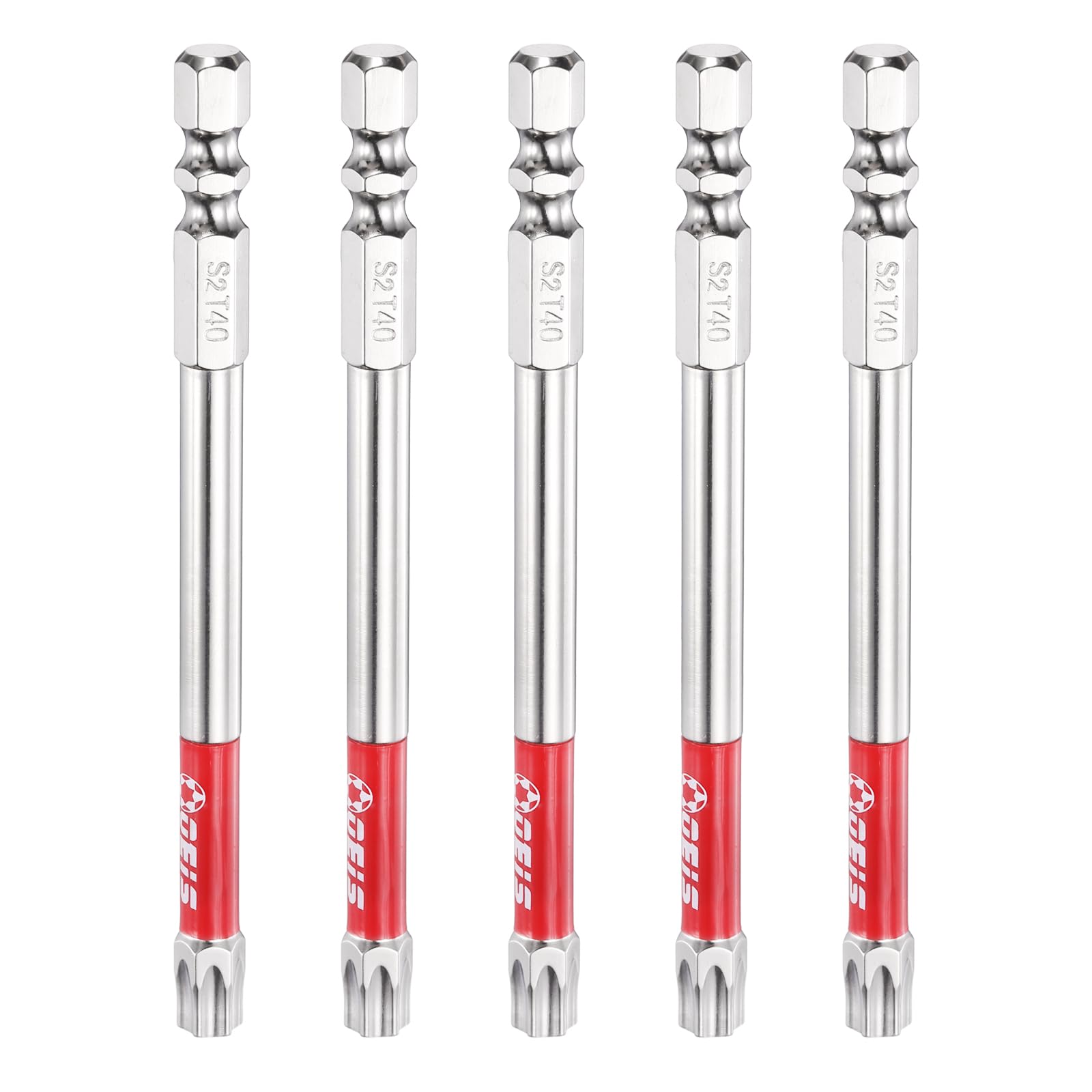 sourcing map 5pcs TT40 Torx Head Screwdriver Bit 1/4" Hex Shank 100mm Long Magnetic Tamper Proof 6 Point Star Drill Bits S2 Steel Industrial Power Screwdrivers with Hole Tip