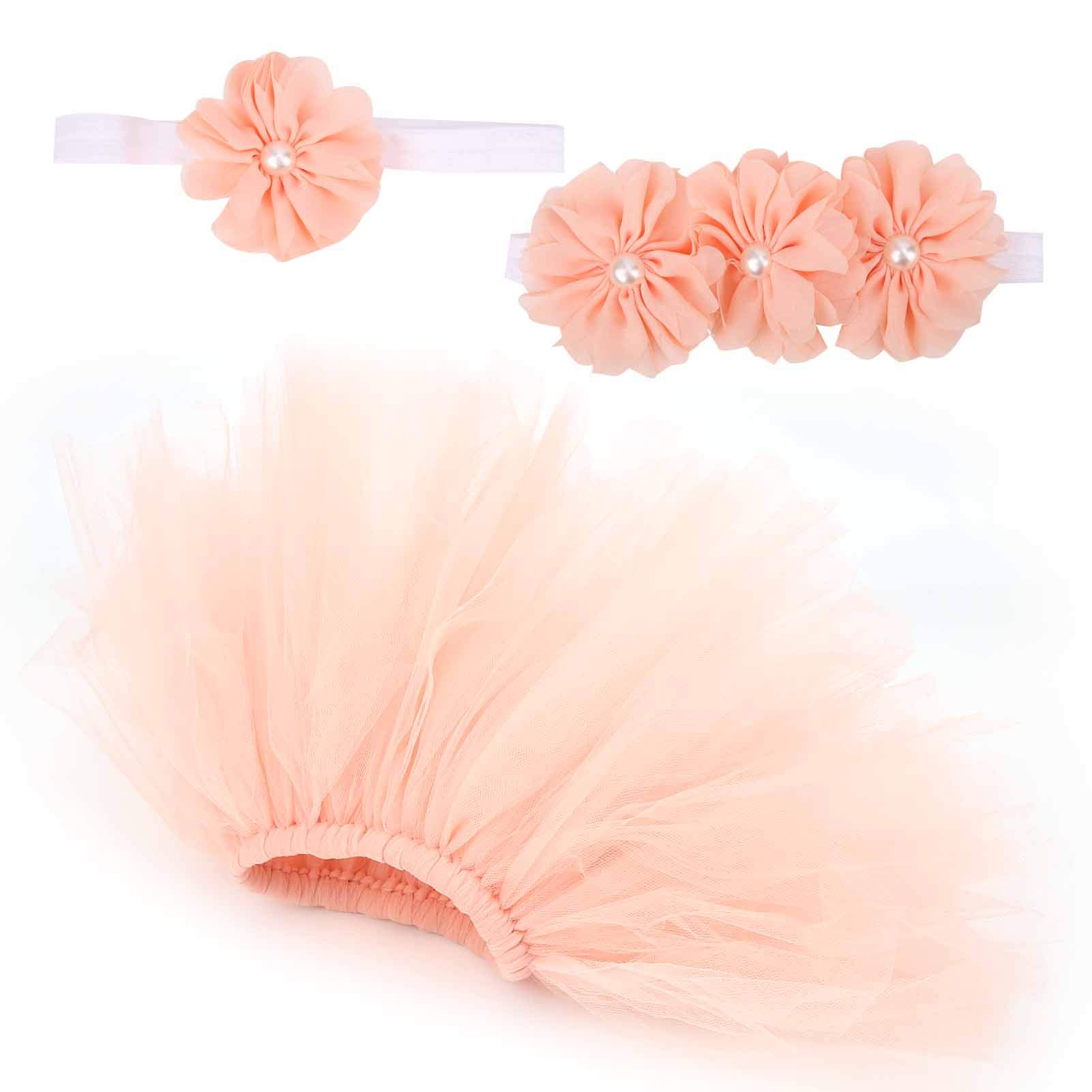 Set Fotografia Neonato con Gonna Tutu, Fascia Fiori e Fascia Petto, Morbido Outfit per Servizio Fotografico Bambine 0-1 Anno