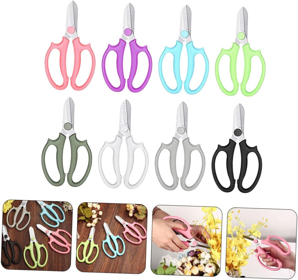 Generic 8pcs Floral Shears with Non-slip Comfortable Handles Compact Garden Pruning Scissors for Plants Trimming Wear-resistant Clippers for Flower Cutting and Fruit Picking