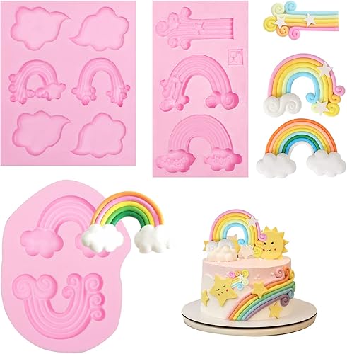 Moldes de fondant de nube, 3 unidades, molde de silicona arcoíris para decoración de pasteles de chocolate, dulces, azúcar, cupcakes, decoración de