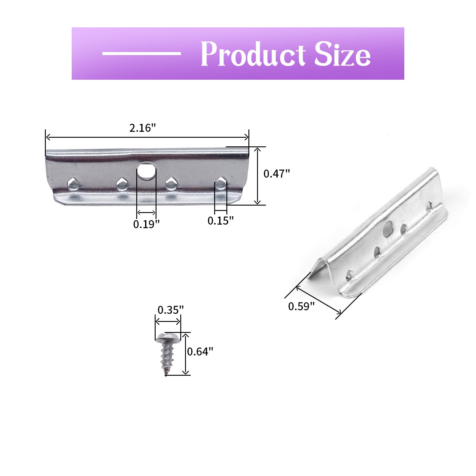 30 clips de extremo de metal para correas de goma, 1/2 x 2 pulgadas de repuesto para tapicería de muebles, clips de extremo para sofá, silla, muebles con tornillos