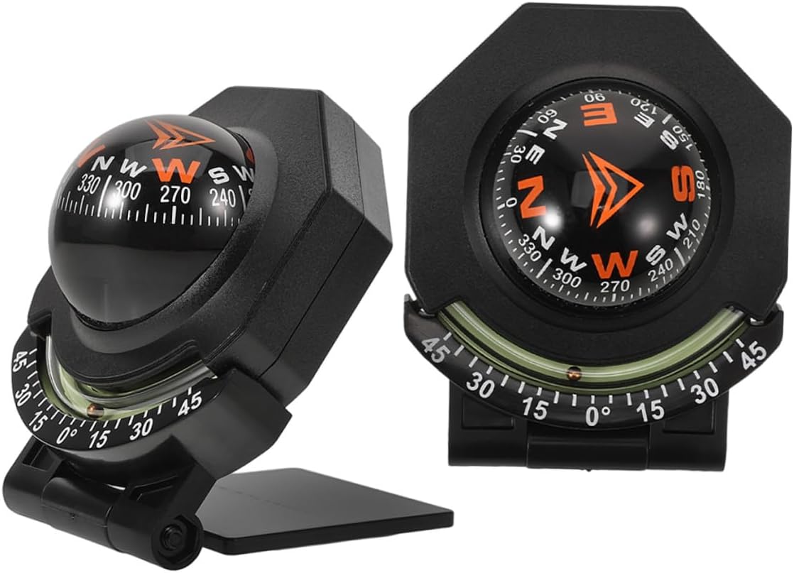 Hemobllo 2pcs Car Compass Dashboard with Inclinometer, High-Precision Foldable Auto Navigation Ball for Vehicle and Boat Dash Mount, Automotive Interior Accessories for Outdoor Travel