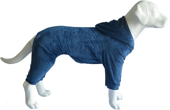 Dog Pajamas Pet Jumpsuits PJS for All Seasons, Velvet Dog Hoodies 4 Legs Four Feet Dog Onesies Stylish PJS Puppy Costume Cotton Liner Warm Pet Clothes for Small Medium Large Dogs Darkblue XS