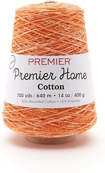 Premier Yarns Home Cotton Cone Yarn, Ideal Knitting and Crochet Supplies, Made of Recycled Cotton and Polyester, Tangerine Splash, 700 yards