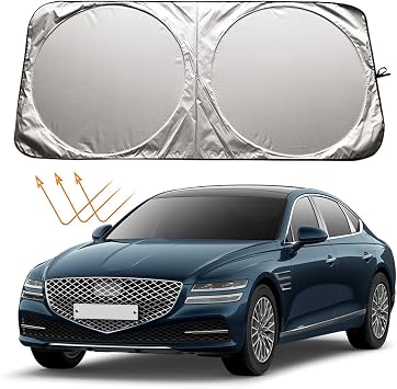 XHRING Car Windshield Sun Shade Sunshade Compatible with Genesis G80 2017-2026 GV70 2022-2026 GV80 2021-2026 G70 2019-2025 2026 G90 GV60 2023-2025 2026 Accessories Foldable Car Front Window Sun Shield