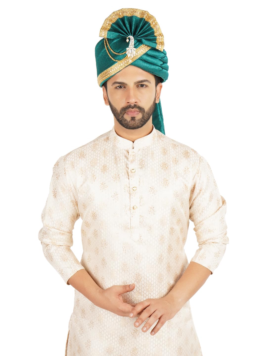 priyakant safawala Men's Traditional Wedding Collection Dupion Handcrafted Safa (Pheta/Pagdi/Turban) For Wedding And Engagement (Morpiece, Free Size, Adjustable Velcro)-picture-21
