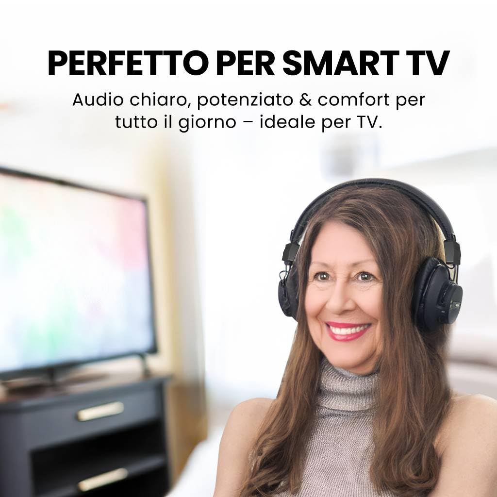 Avantree Audition 3 - Cuffie Over-Ear Bluetooth 5.3 Con Wireless Base Ricaricabile, compatibili con Smart Samsung TV, Modalità Voce Chiara, Volumi Potenziati E Supporto aptX-Adaptive & HD