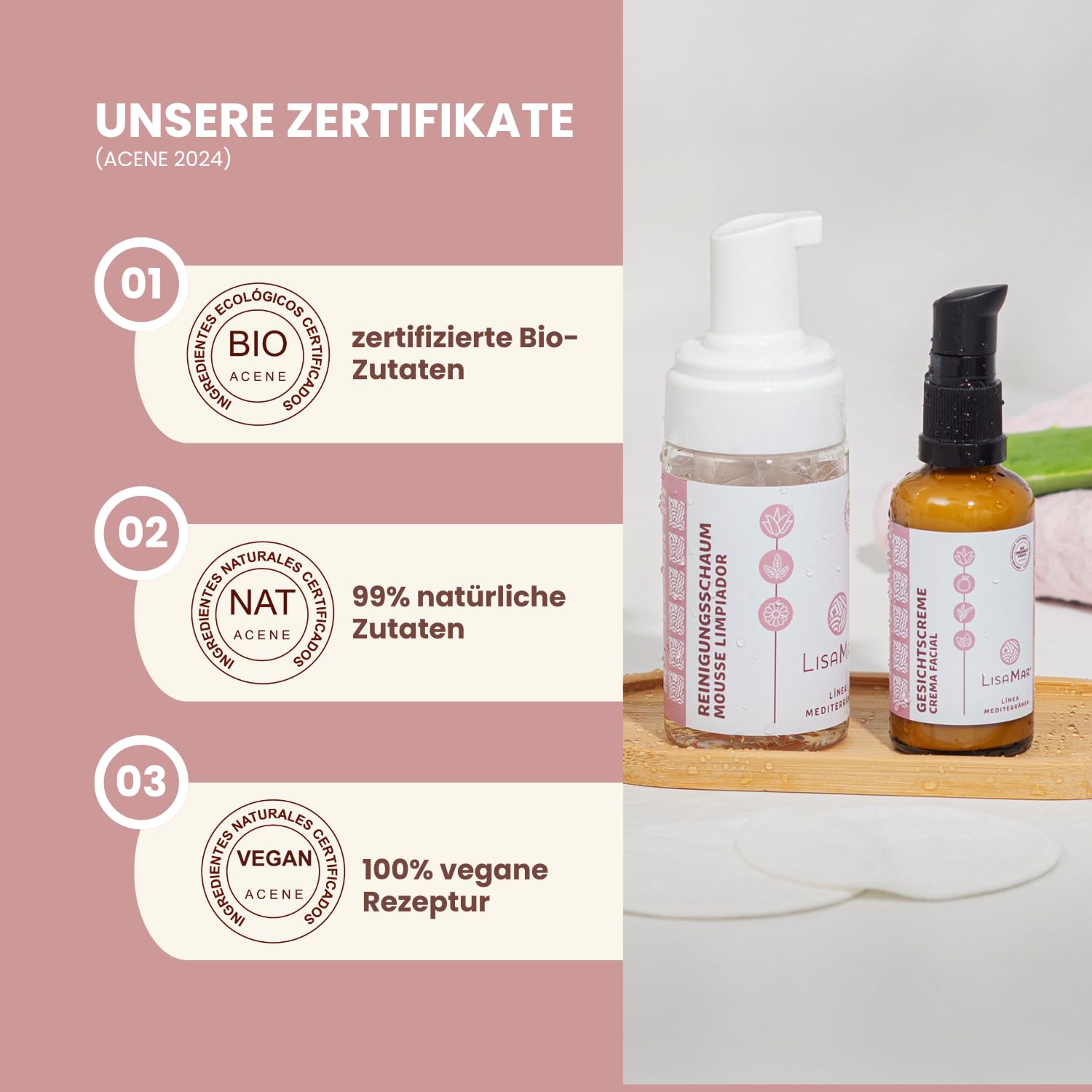 LisaMar® Reinigungsschaum & Gesichtscreme Set - porentiefe Gesichtsreinigung für strahlende Haut und Anti Aging Tagescreme- Bio & Vegan.