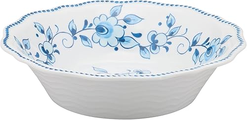 Miniatura 4 de UP ware - Juego de 6 cuencos de melamina florales azules y blancos, cuencos en forma de flor con borde de cuentas para pasta, arroz, sopa y