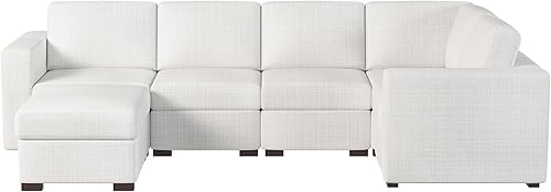 Miniatura 8 de Sunrise Coast Sofá modular modular convertible en forma de L con otomana de 127 pulgadas, color beige, cama grande, sofá de 6 asientos para sala de