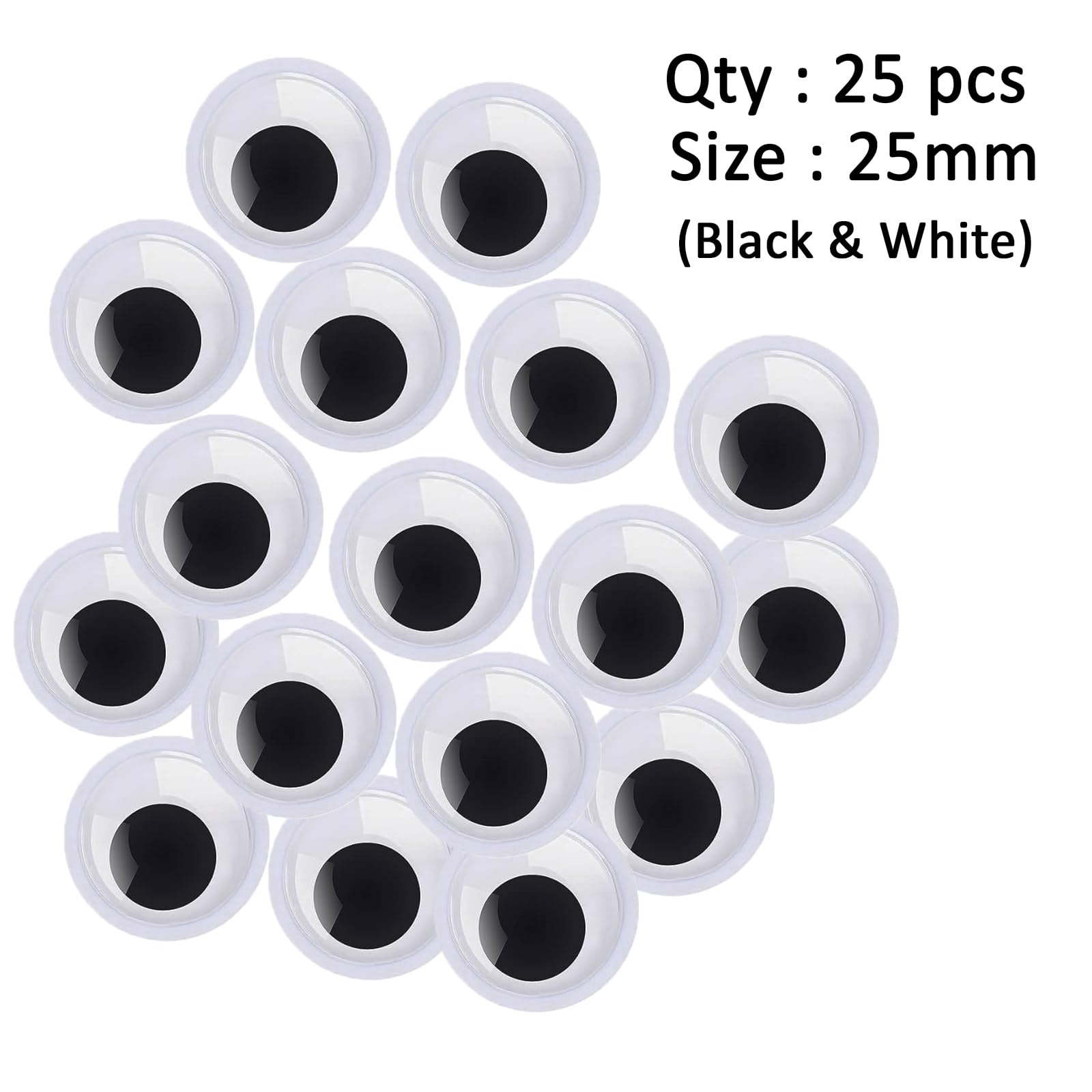 Asian Hobby Crafts 25mm Googly Moving Eyes (25 Pieces) – Black & White Wiggly Craft Eyes for DIY Crafts, Amigurumi, Crochet, Doll Making, Toys, Scrapbooking, Handmade & Decoration Supplies