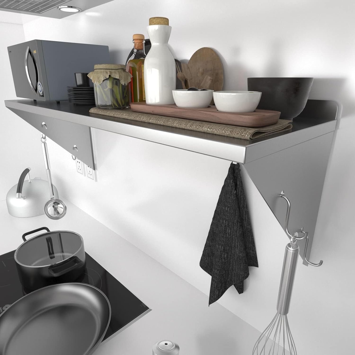 TAIMIKO Étagère Murale INOX Rangement Cuisine Pose Murale Cadre Triangulaire Structure Robuste pour Restaurant, Café, Bar, Maison, Salle,Cuisine, buanderie, Garage (120 * 30 cm)