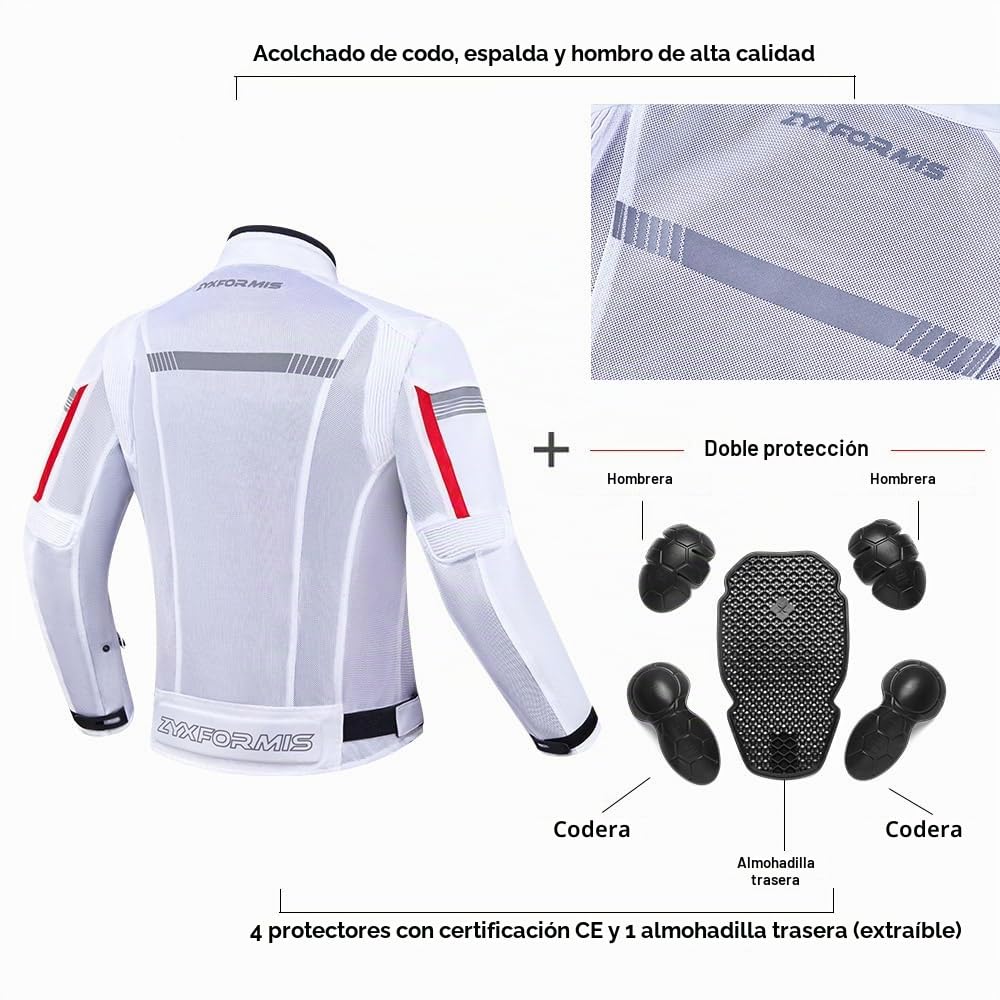 Chaqueta Moto Hombre Verano con Protecciones, Cazadora Moto Ventilada de Rejilla Transpirable, Ropa de Protección para Motociclista con Espaldera