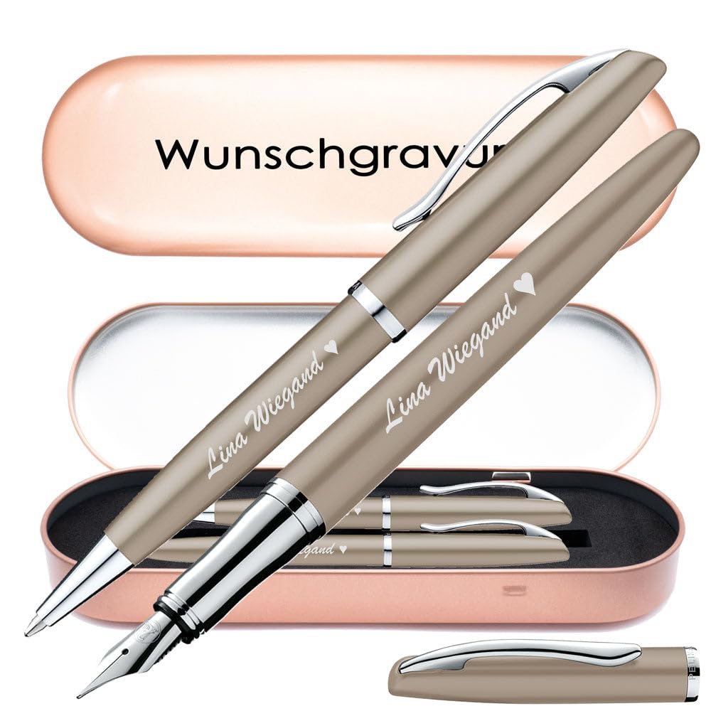 Pelikan Schreibset Füllhalter & Kugelschreiber Jazz Noble Elegance Taupe mit Gravur inkl. Geschenkbox mit Gravur