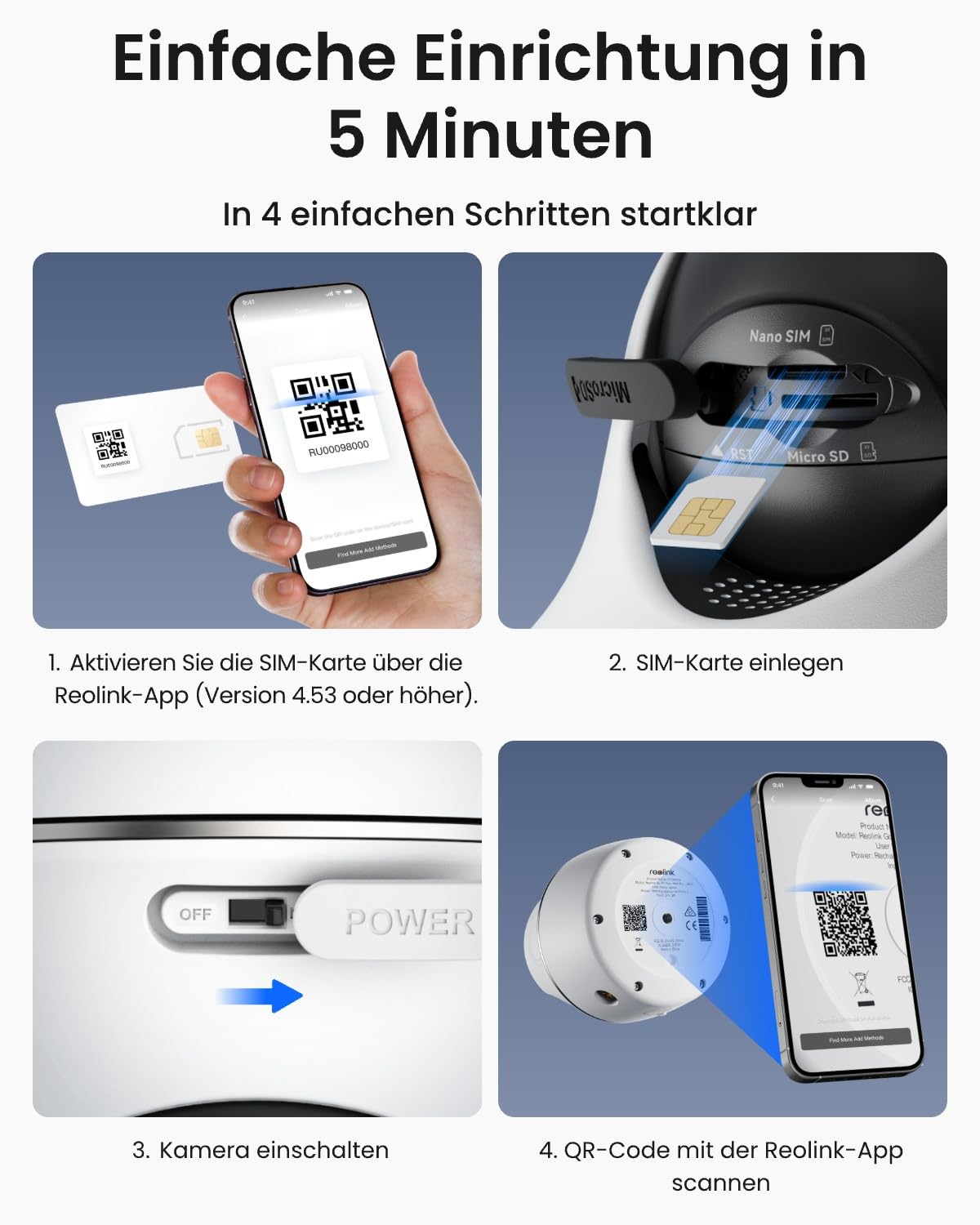 Reolink 3G/4G LTE Überwachungskamera mit SIM-Karte, 5MP 355°/140° PTZ Solar Kamera Outdoor, Farbnachtsicht, Personen/Tiererkennung, Alarmfilterung, Standalone, Go PT Plus+Solarpanel+32GB microSD