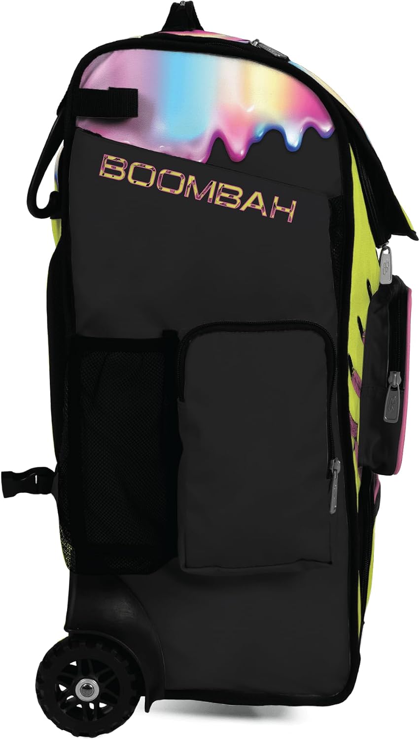 Boombah Ultrapack Hybrid Rolling Bat Bag - Wheeled & Backpack Version - Softball Homerun Drip Optic Yellow/Black/Pink