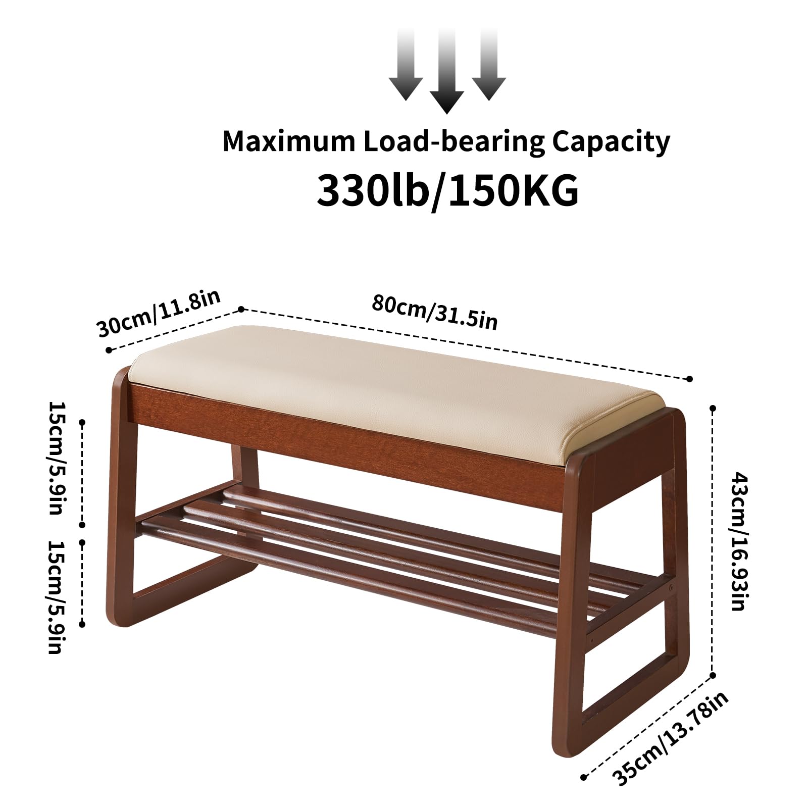 Aibiju YD-WD061B stojak na buty z poduszką, 2-poziomowa drewniana ławka na buty z klapką do przechowywania, 80 cm, stojak na buty do przedpokoju, kolor orzecha włoskiego