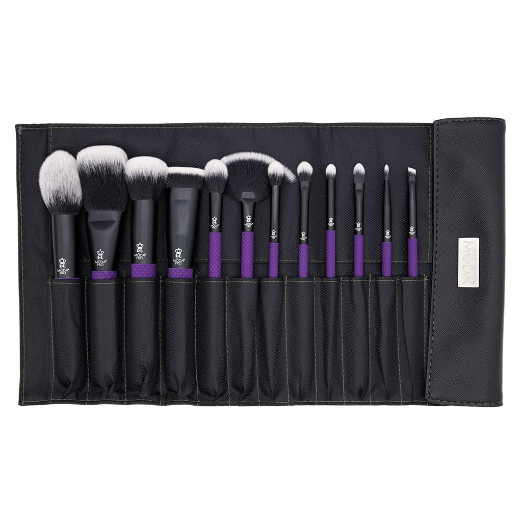 MODA Pro Full Face - Set di 13 pennelli da trucco con custodia da viaggio (viola)