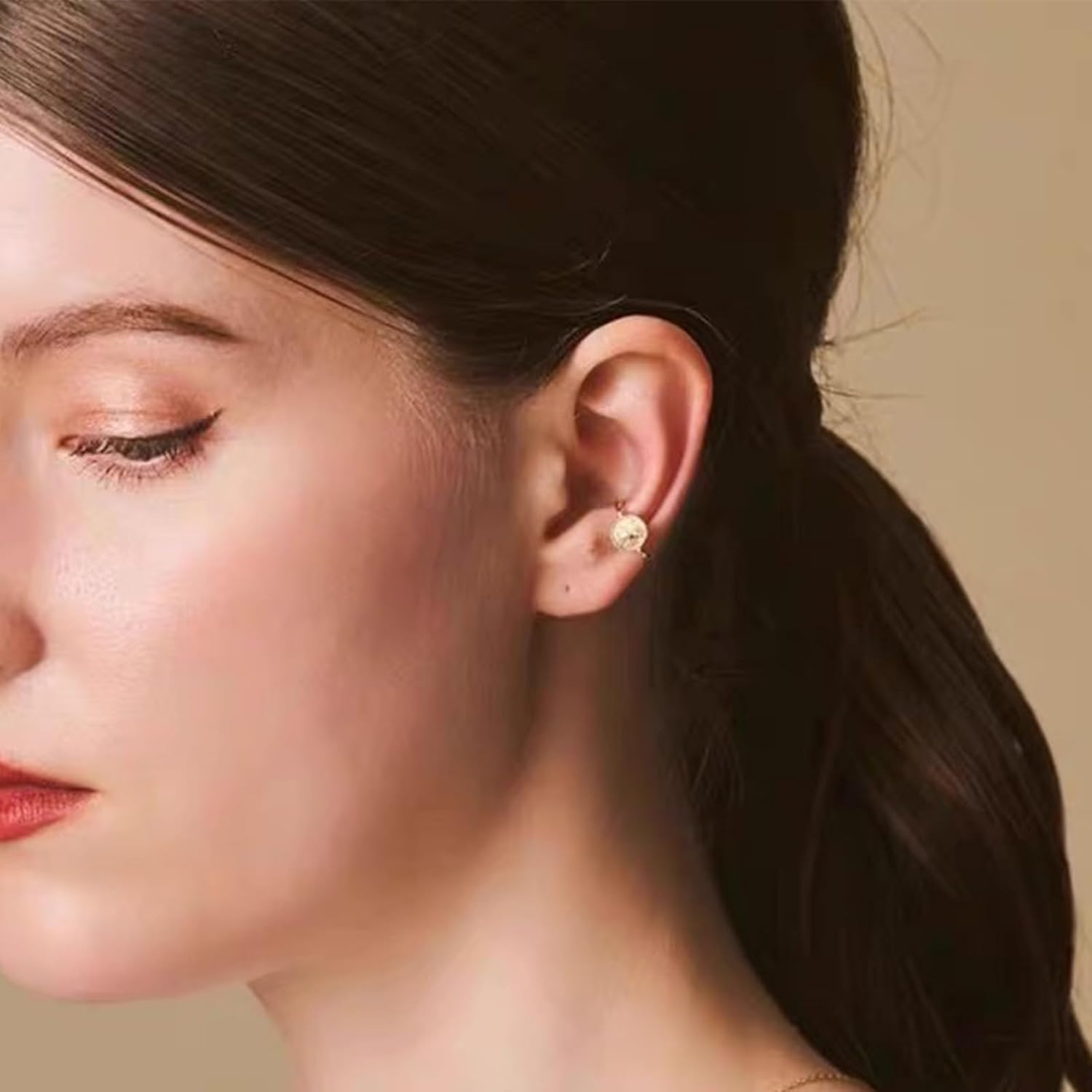 10K Gold Plated 925 Sterling Silver Craft Goddess Relief Carved Rope Design with Diamond Ear Cuff Earrings for Women | Non-Pierced Clip On Cartilage