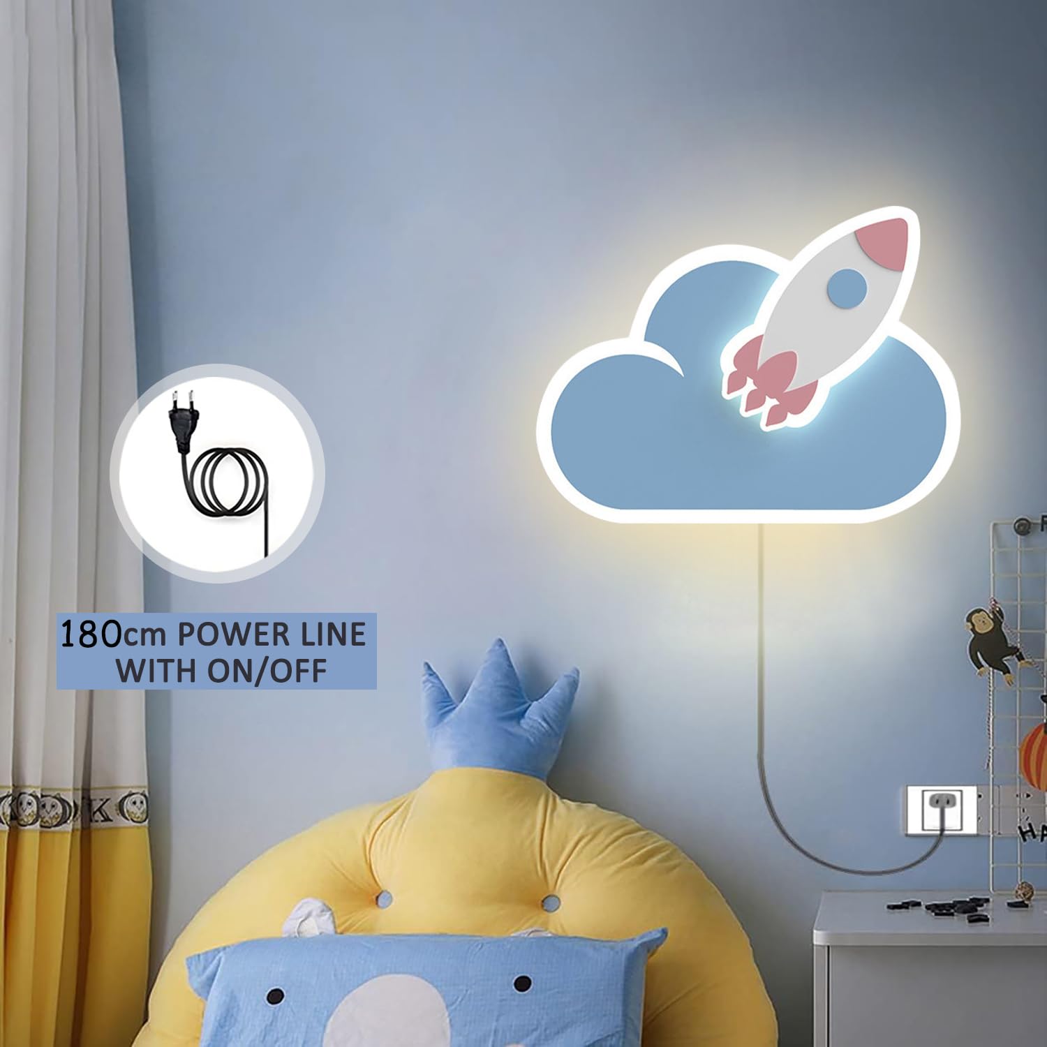 LED Wandlampe mit Touch Schalter Dimmbar Kinder Wolke Wandleuchte mit Stecker Kinderzimmer Nachttischlampe Junge Mädchen Cartoon Wandlicht Acryl Wandbeleuchtung für Schlafzimmer Wohnzimmer Leselampe