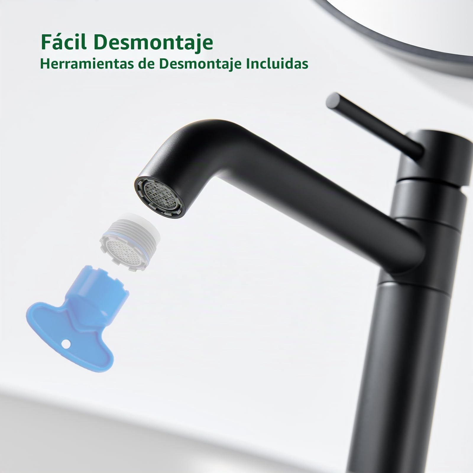 Grifo de Lavabo Alto, Grifo de Baño Giratorio 360°, Grifo Mezclador de Caño Alto para Lavabos de Encimera, llaves de Paso de Agua Baño Monomando de Baño, Negro