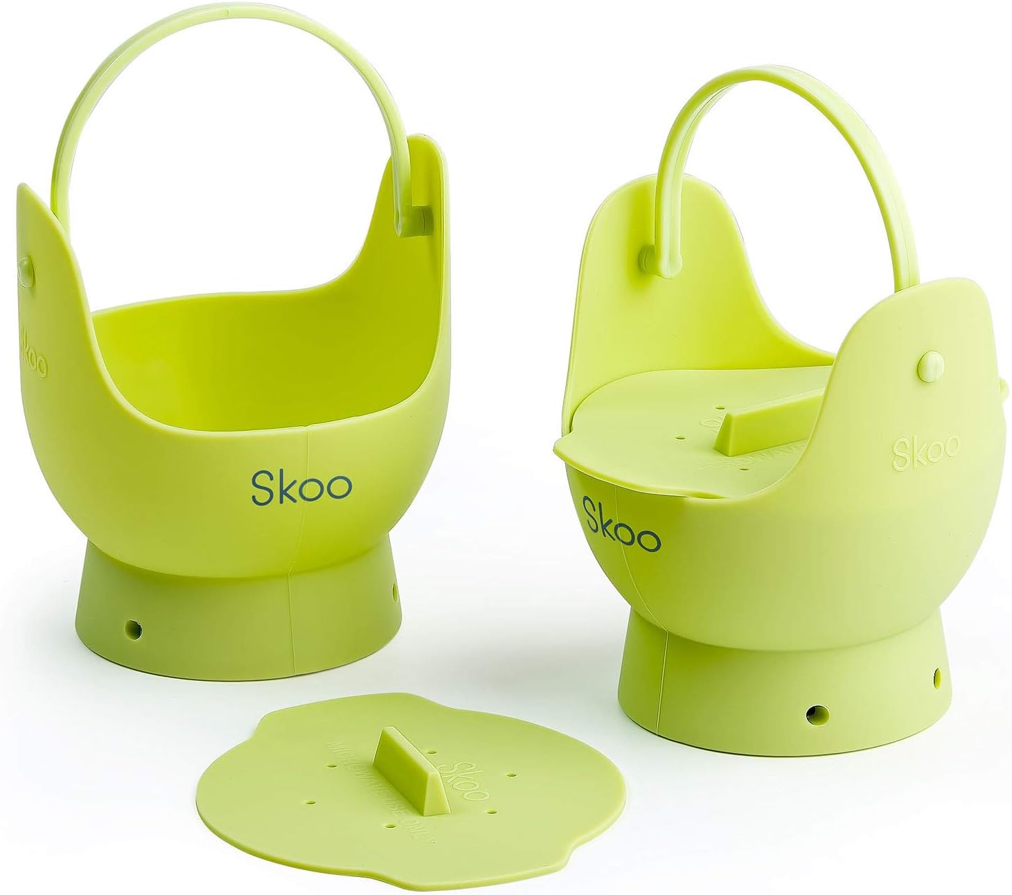 Egg Poacher - Skoo Silicone Egg Poaching Cups + Lids - Egg Cooker Set - Perfect Poached Egg Maker - For Stove Top, Microwave and Instant Pot - Pack of 2 - Green